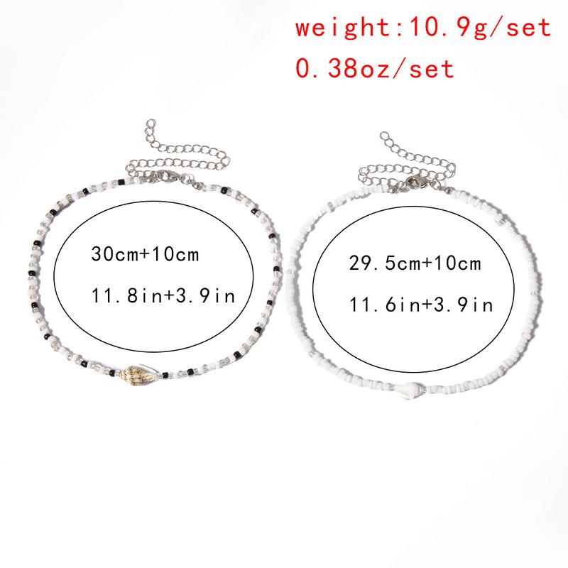 2Pcs/Set Puka Shell Pendants Necklace for Women Black White Beads Choker Collier Femme Vintage Bohemian Summer Kpop Y2K Jewelry