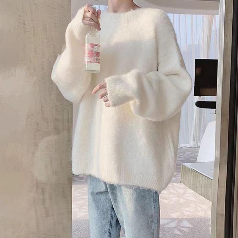 Круглый вырез свитера пуловер для женщин свободный повседневный длинный рукав однотонный простой вязаный свитер для женщин