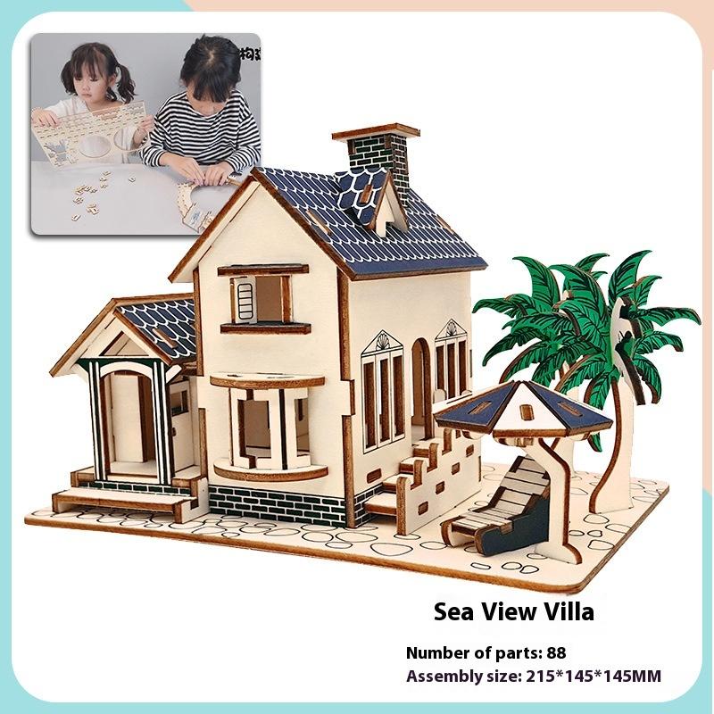 Деревянный 3D-пазл, сборка, модель здания, подросток, сделай сам, стиль, коттедж, развивающие игрушки, маленькие строительные игрушки для дома