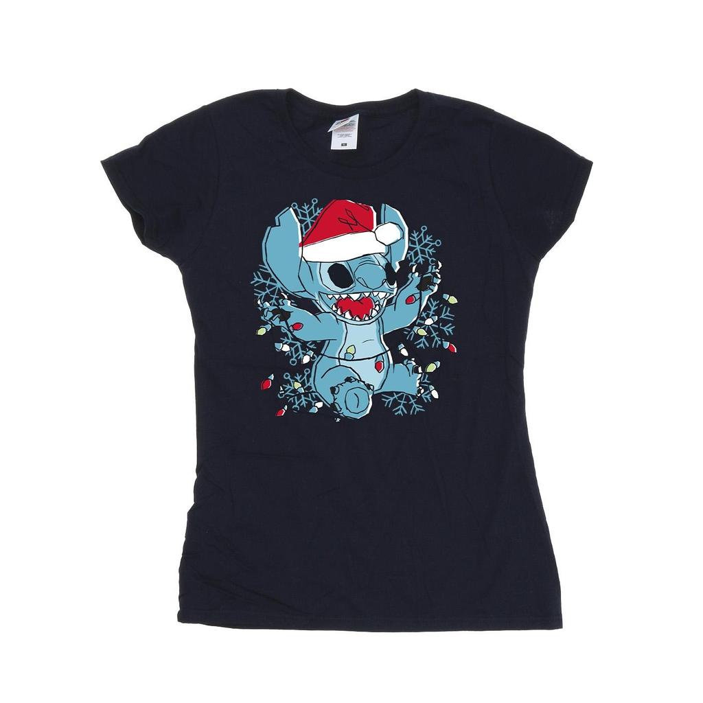 Disney Womens/Ladies Lilo And Stitch Christmas Lights Sketch Cotton T-Shirt
