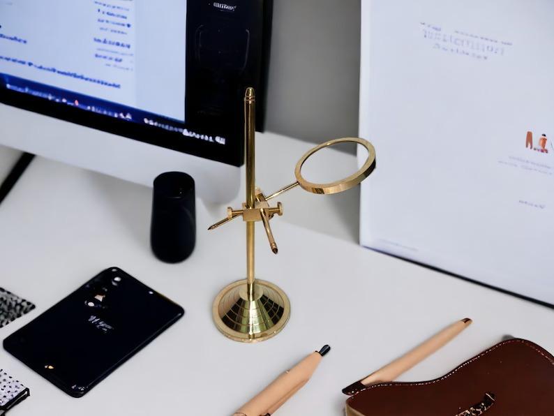 Brass Magnifier On Stand, Marine Adjustable Magnifying Glass, Decorative Vintage Table Top Magnifying Glass, Nautical Gift for Men