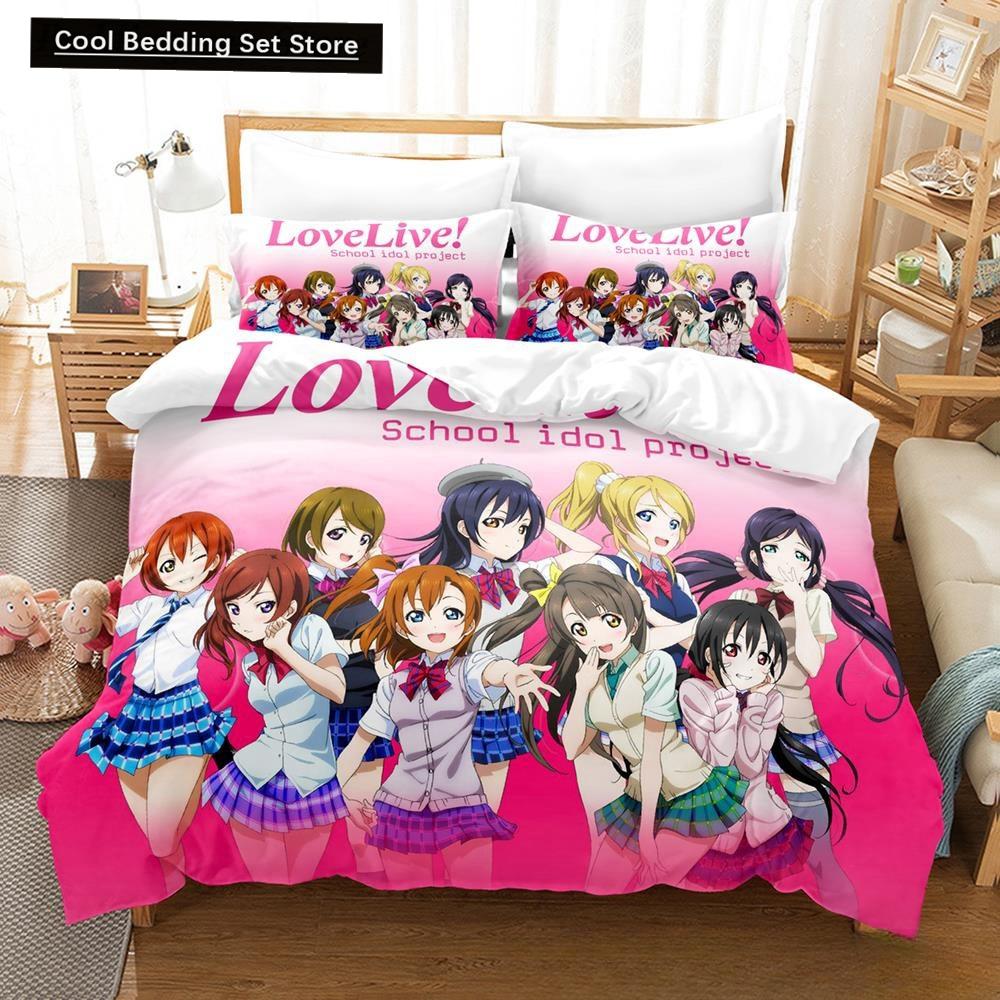 Мода 2025 Новая Каваии Love Live! Комплект постельного белья Мультяшный Аниме трехпредметный комплект Взрослый Детский Спальня Пододеяльник Комплекты Домашний Текстиль