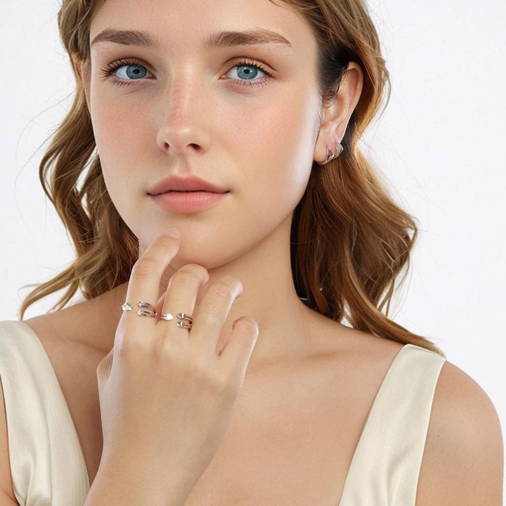 Silver universal ring with shooting stars, silver 925