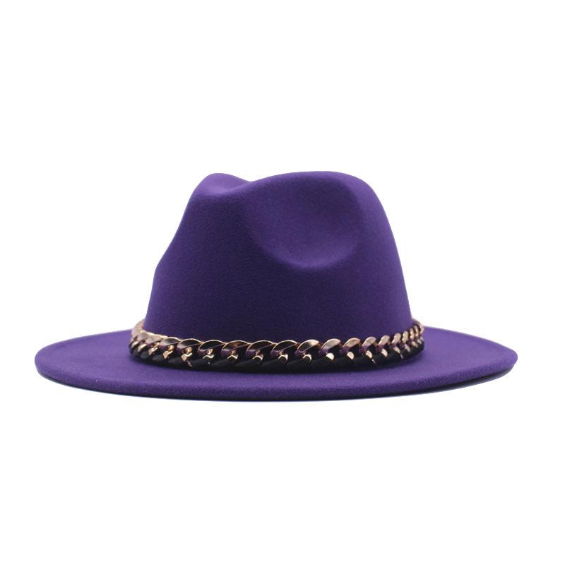 New chain accessories hat women's flat brim autumn and winter woolen solid color top hat children's British black jazz top hat