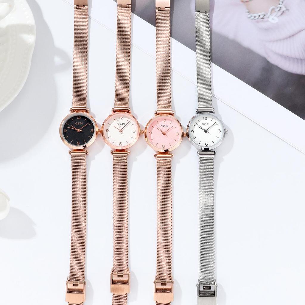Gedi Women's Minimalist Stainless Steel Mesh Band Waterproof Quartz Watch