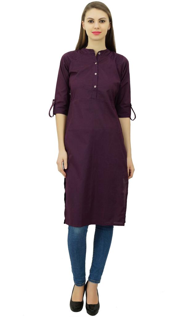 Phagun Cotton Plain Kurti Tunic Mandarin Collar Ethnic Casual Kurta Blouse