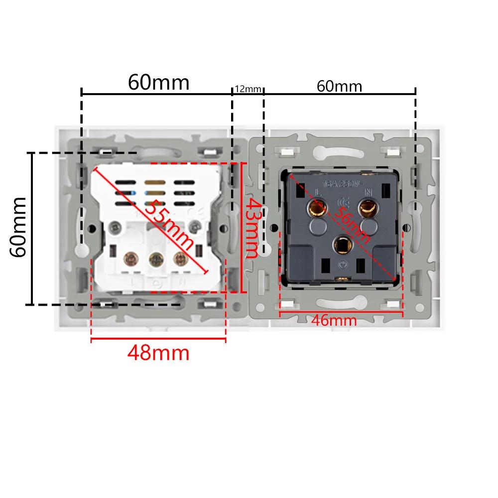 Сенсорный выключатель света из серого закаленного стекла европейского стандарта с разъемом USB C, настенный выключатель 220 В вкл./выкл., круглая нижняя коробка с двумя розетками