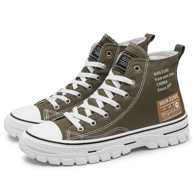 Кеды на высокой шнуровке "Четыре сезона", повседневные, из холста, черные, цвета хаки, белые