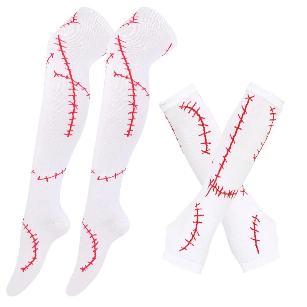 Женские чулки до бедра, варежки, перчатки, комплект, женские, черные, белые, длинные, выше колена, носки Лолита, Хэллоуин