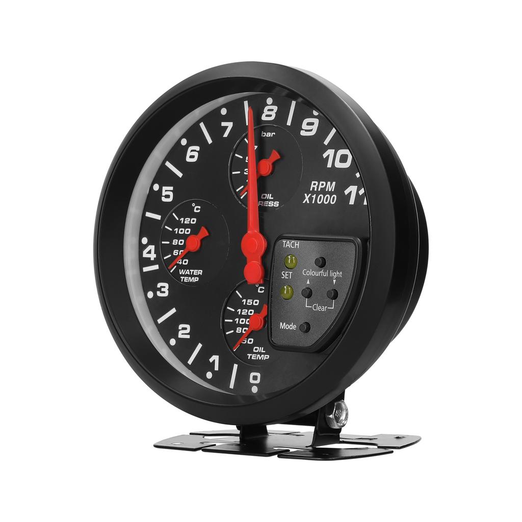 5 Inch 4 in 1 Car Multifunctional Gauge Tachometer Oil Pressure Oil Temperature Water Temperature Gauge Meter Support