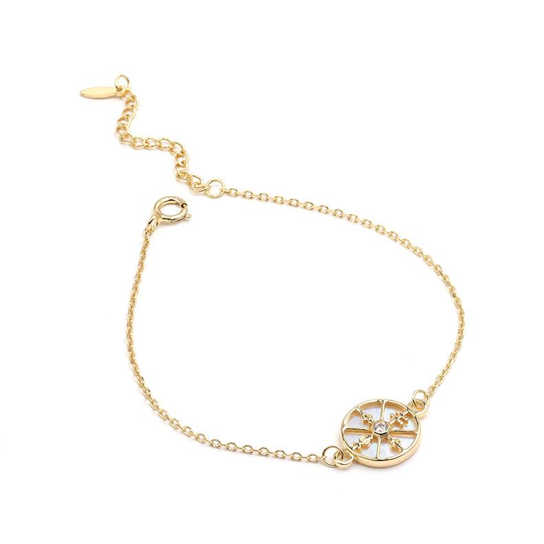 Jewelry Factory New New Pure Silver Plated 14K Gold Inlaid with White Zirconia Shell Light Luxury and Slim Style Bracelet Jewelry