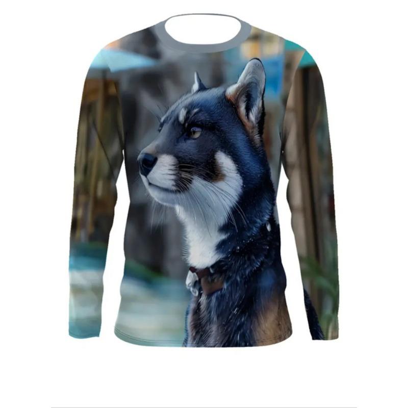 Новые мужские футболки с 3D-графикой тигра, мужские подарки, модные топы Harajuku с круглым вырезом, повседневные спортивные футболки с длинным рукавом и принтом волка