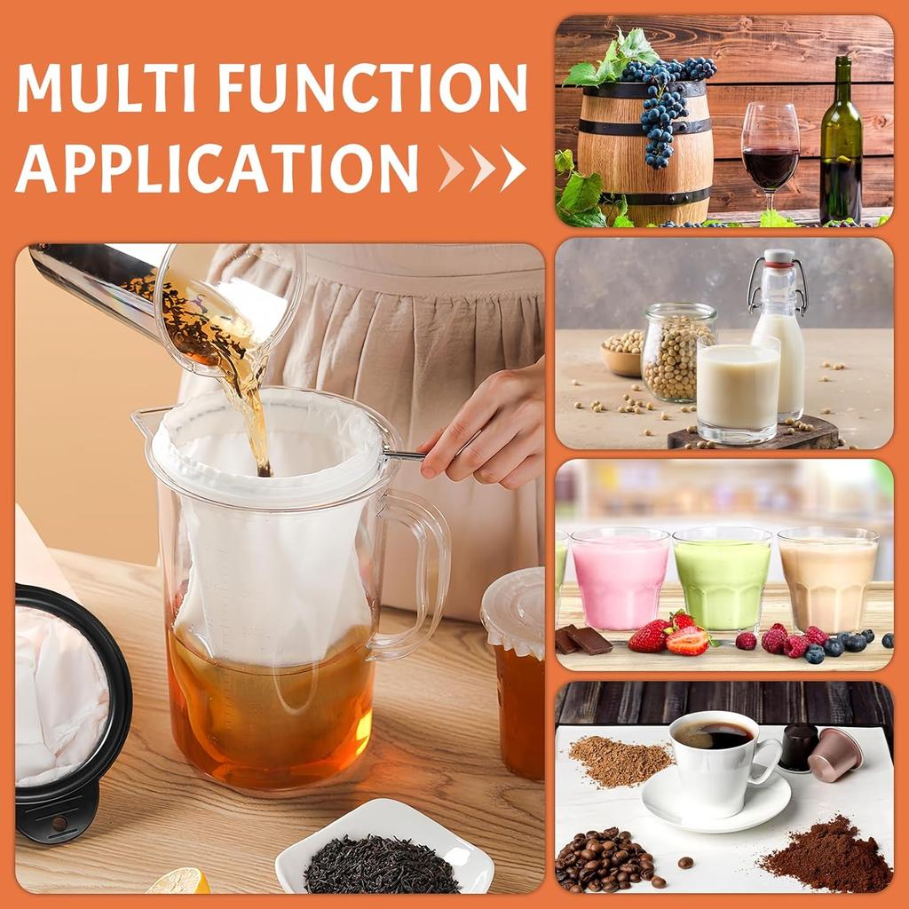 Многоразовые фильтр-мешки с застежкой-молнией, стальным кольцом, фильтр-мешки для кухни, орехов, молока, кофе, чая, фруктового сока, сыра, супа, йогурта