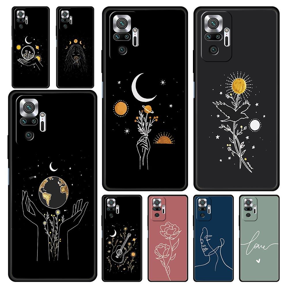 Simplicity Line Art Sun Moon Phone Case For Xiaomi Redmi Note 13 12 5G 9S 9 8 10 11 Pro 4G 9T 13C 12C 10C 9C 9A 7 Pro Soft Cover