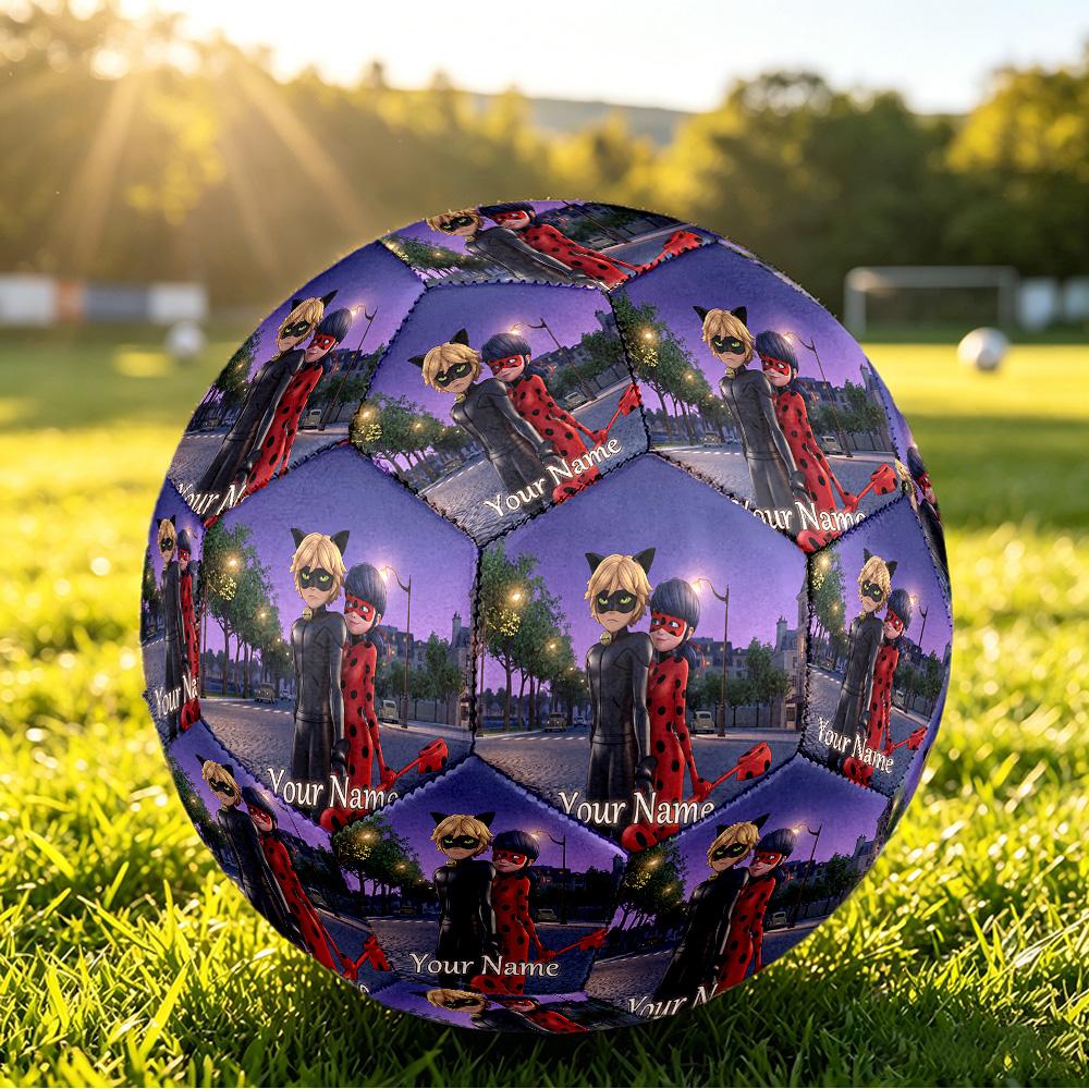 Custom Name Text Size 5 Football,Miraculous Ladybug Standard Training Soccer Ball