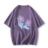 Summer Casual Oversized T Shirt Pure Cotton Short Sleeve T-shirts Women Harajuku Purple Flowers Print Couple Y2k Tops Streetwear