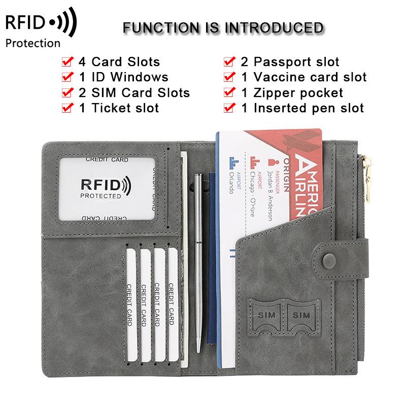 Многофункциональный RFID противокражный держатель для паспорта с молнией и пряжкой