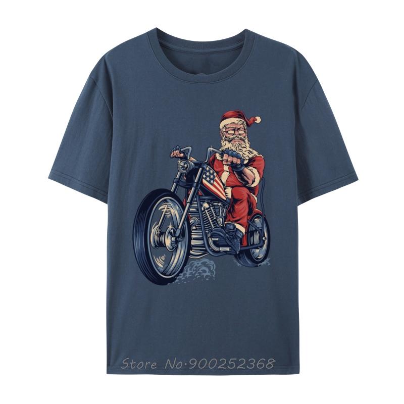 Christmas Day Cool Santa On A Motorcycle Riding Santa Claus Tshirt Fashion Cotton Tshirt Unisex Oneck Tops Tees Fitness T Shirt