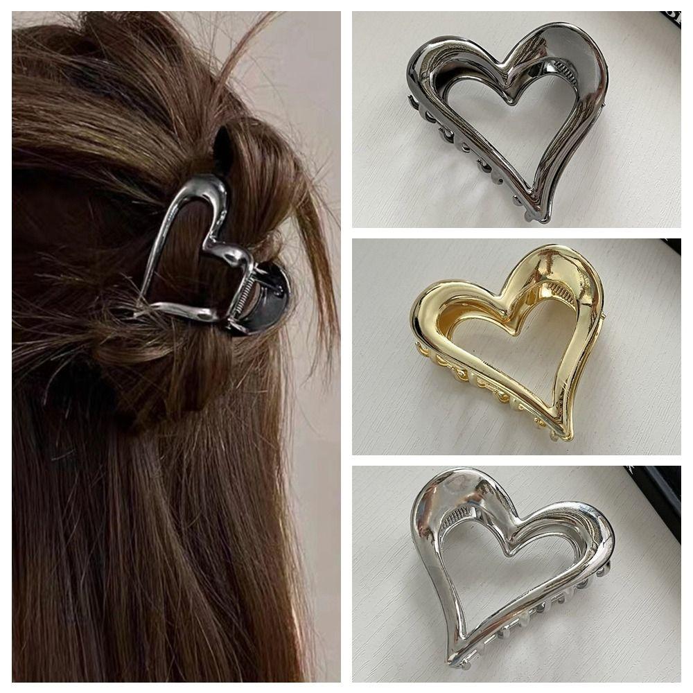 Zinc Zinc Alloy Ponytail Claw Clip Hollow Geometric Shark Clip Simple Love Heart Metal Hair Claw Ladies