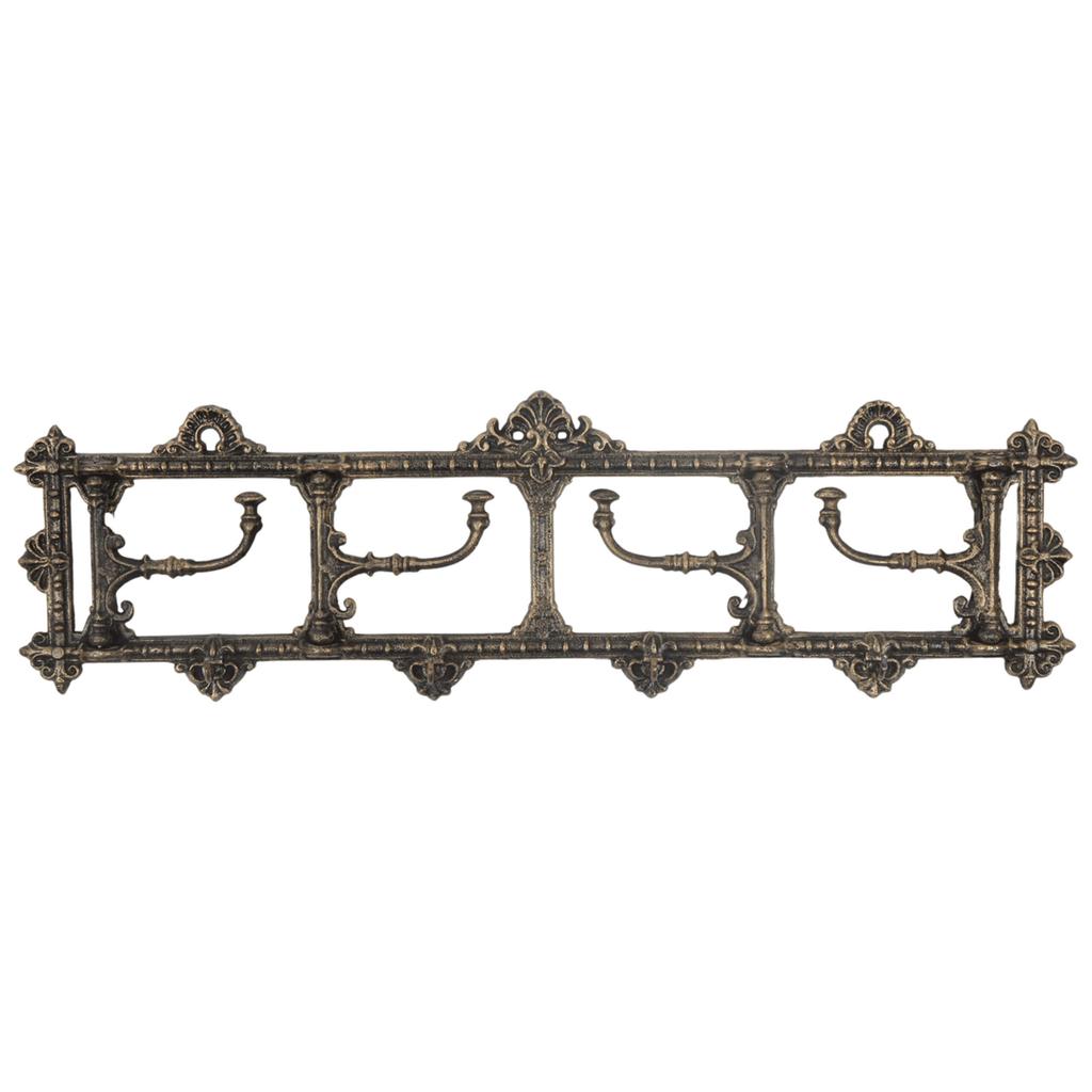 Decorative cast iron wall-mounted clothes hanger, brown, 4 hooks