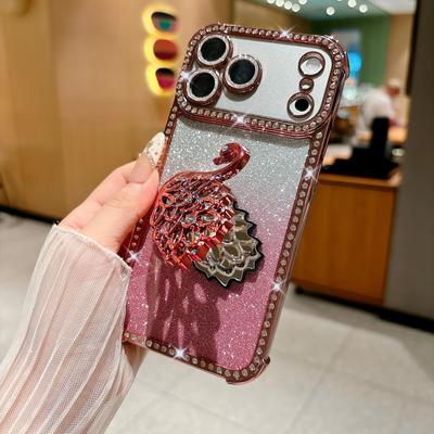 Применимо к чехлу для мобильного телефона iPhone17PRO, зеркало с бриллиантами, подставка-лебедь, блестящее покрытие Apple 17, защита углов от падения
