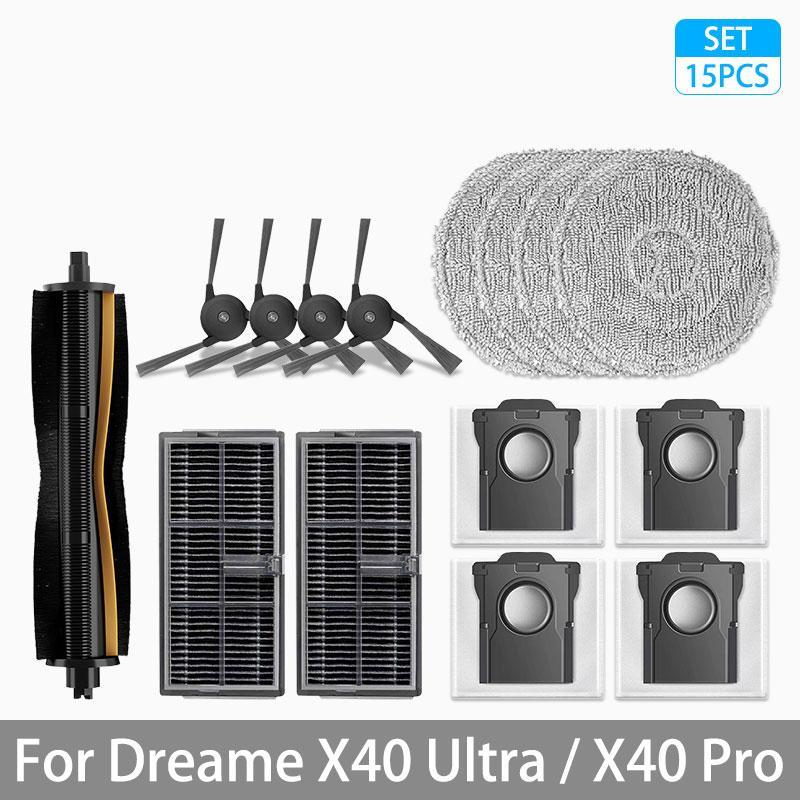Для Dreame X40 Ultra / X40 Pro Аксессуары Резиновая основная боковая щетка Тряпка для мытья пола Мешок для пыли HEPA-фильтр Робот-пылесос Запасные части