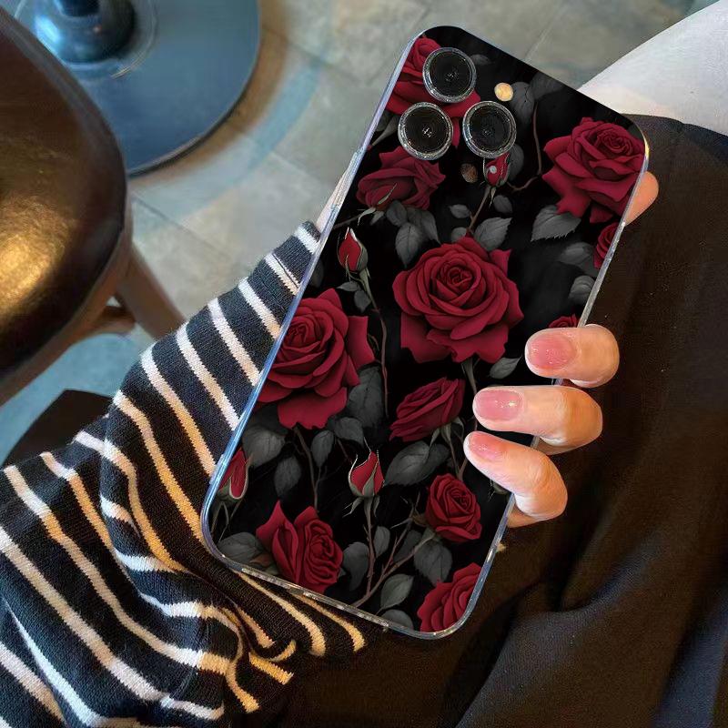 Ярко-красные розы Чехол для телефона для iPhone 17 Air 16 15 14 13 12 11 Pro Max Plus Mini X 8 7 Мягкий прозрачный чехол Fundas Аксессуар