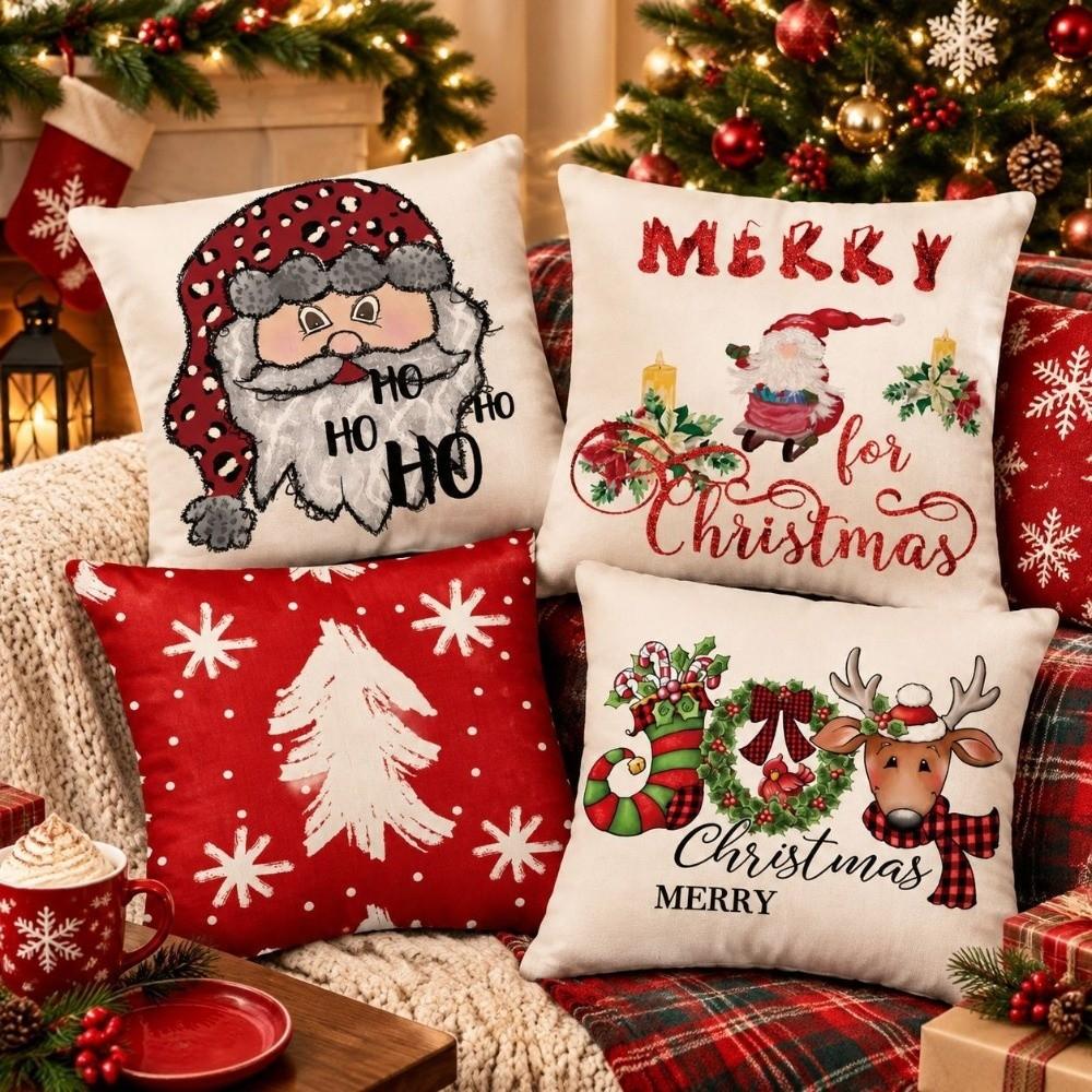 Soft Throw Cushion Case Santa Claus Xmas Tree Pillowslip Santa Pillow Cover Farmhouse Couch