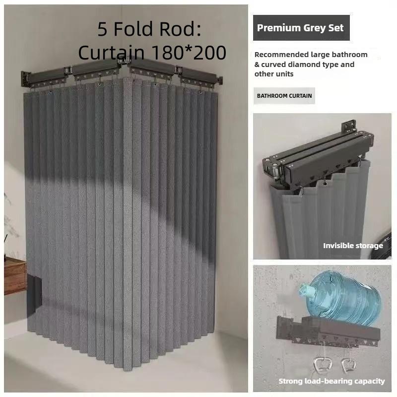 High-end Shower Invisible Waterproof Shower Partition Supplies Bathroom Dry Wet Separation Shower Curtain Rotating Folding Curtain