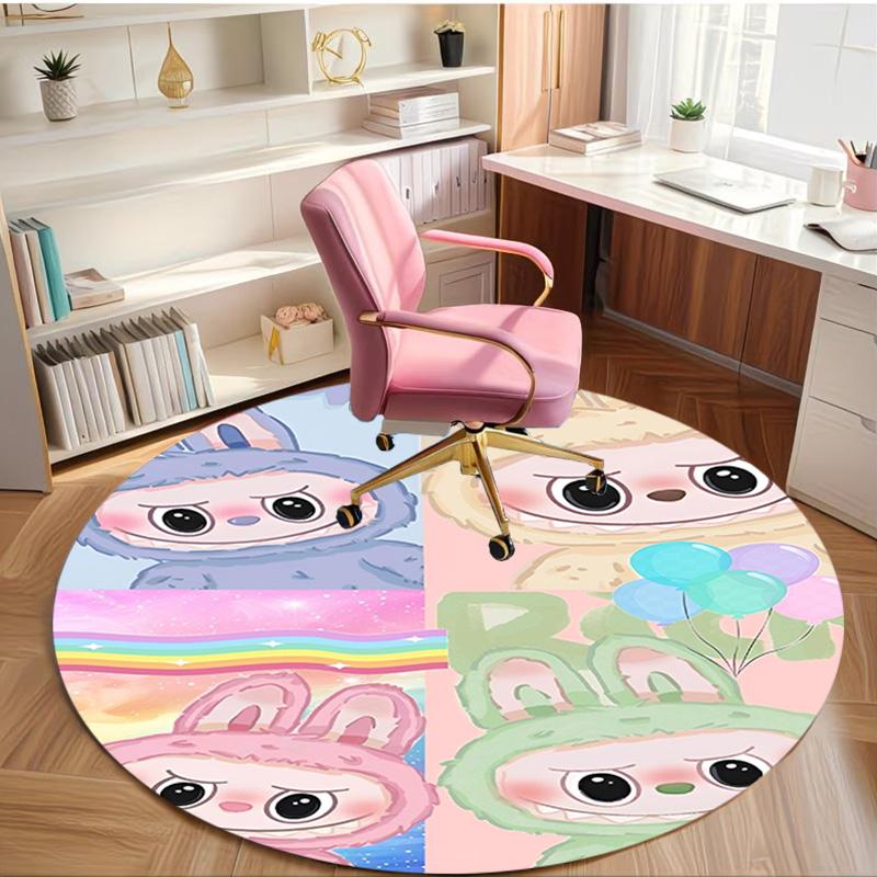 Labubu Print Round Rug, Washable Floor Carpet, For Entryway Dorm Laundry Room Office Study, Home Decor Birthday Christmas Gift