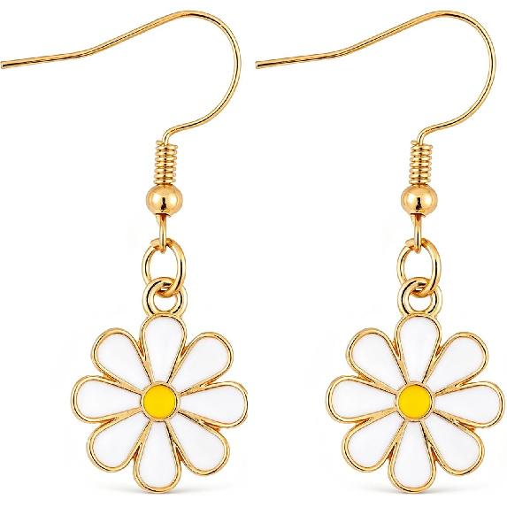 Daisy Flower Earrings for Women Daisy Flower Dangle Earring Cute Daisies Small Dangle Drop Earrings Sunflower Earring Gold-Tone Minimal Vintage