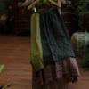 Women Vintage Patchwork Linen A-Line Skirts Elastic Waist Green Autumn Chinese Style Women High Quality Skirts