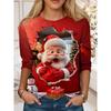Christmas Women's T Shirt Graphic Santa Claus Vintage Fashion Stylish Long Sleeve Crew Neck Round Neck Regular Tops Daily Weekend Print Red