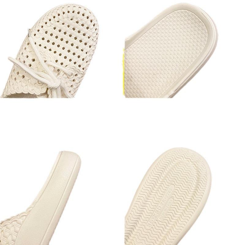 Новые летние прохладные тапочки женские с закрытым носком на шнуровке для улицы, пляжные шлепанцы, милые плоские тапочки