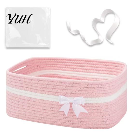 Portable Gift Baskets for Christmas Cotton Woven Storage Basket, Square Desktop Organizer, Soft Thread Bins Home Organization Space Saving Decorative