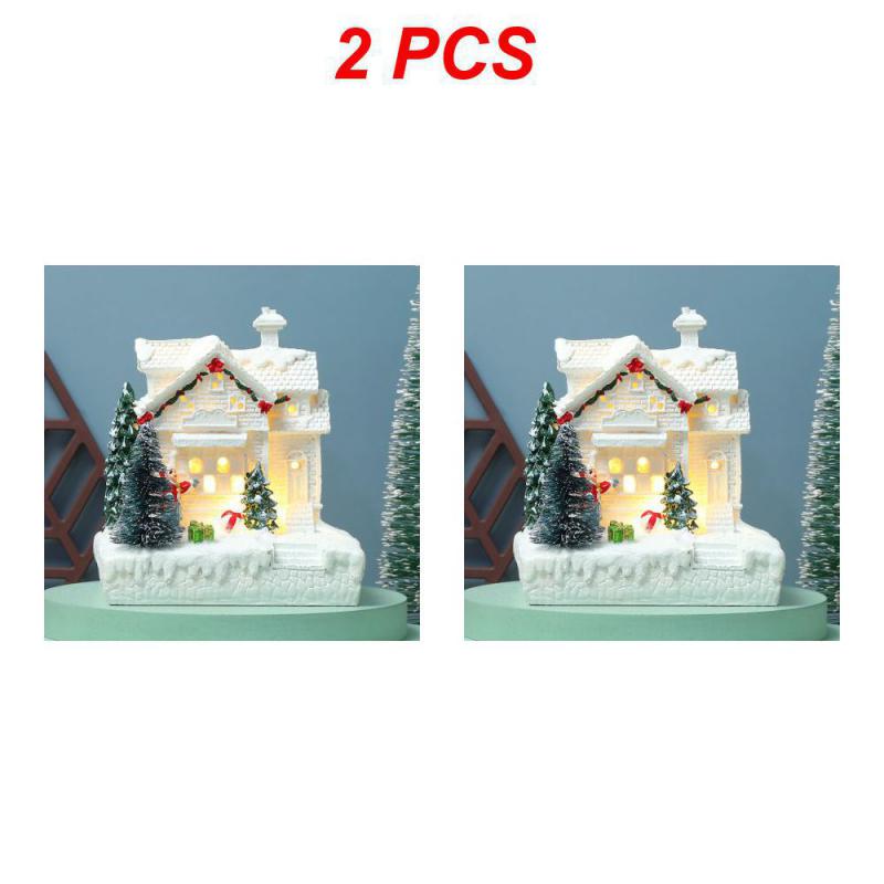 Resin Rotating Christmas Village House Statue Lighted Music Snow Village Desk Ornaments New Year 2024 Christmas Decoration