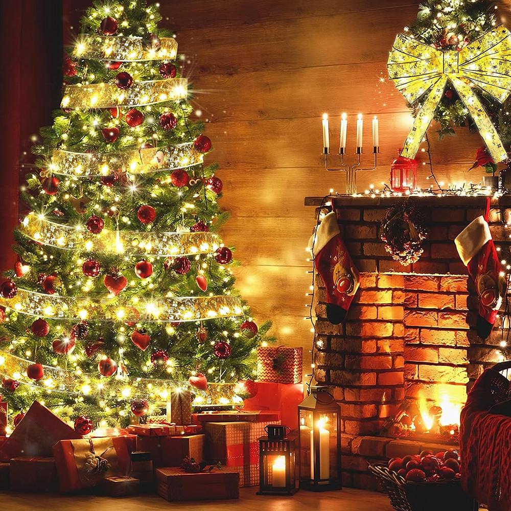 10-метровая лента для рождественской елки на батарейках со 100 светодиодными лампочками(Теплый свет)