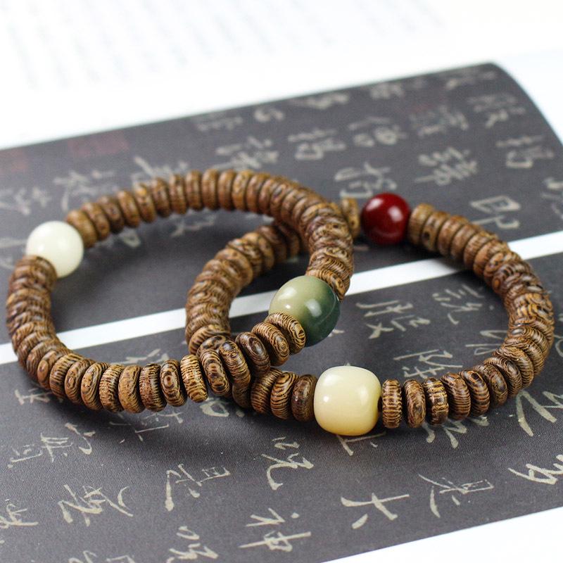 Бусины Будды из красного дерева: Браслет из дерева в виде куриных крылышек 3x8 мм с разделительными бусинами - украшения унисекс.