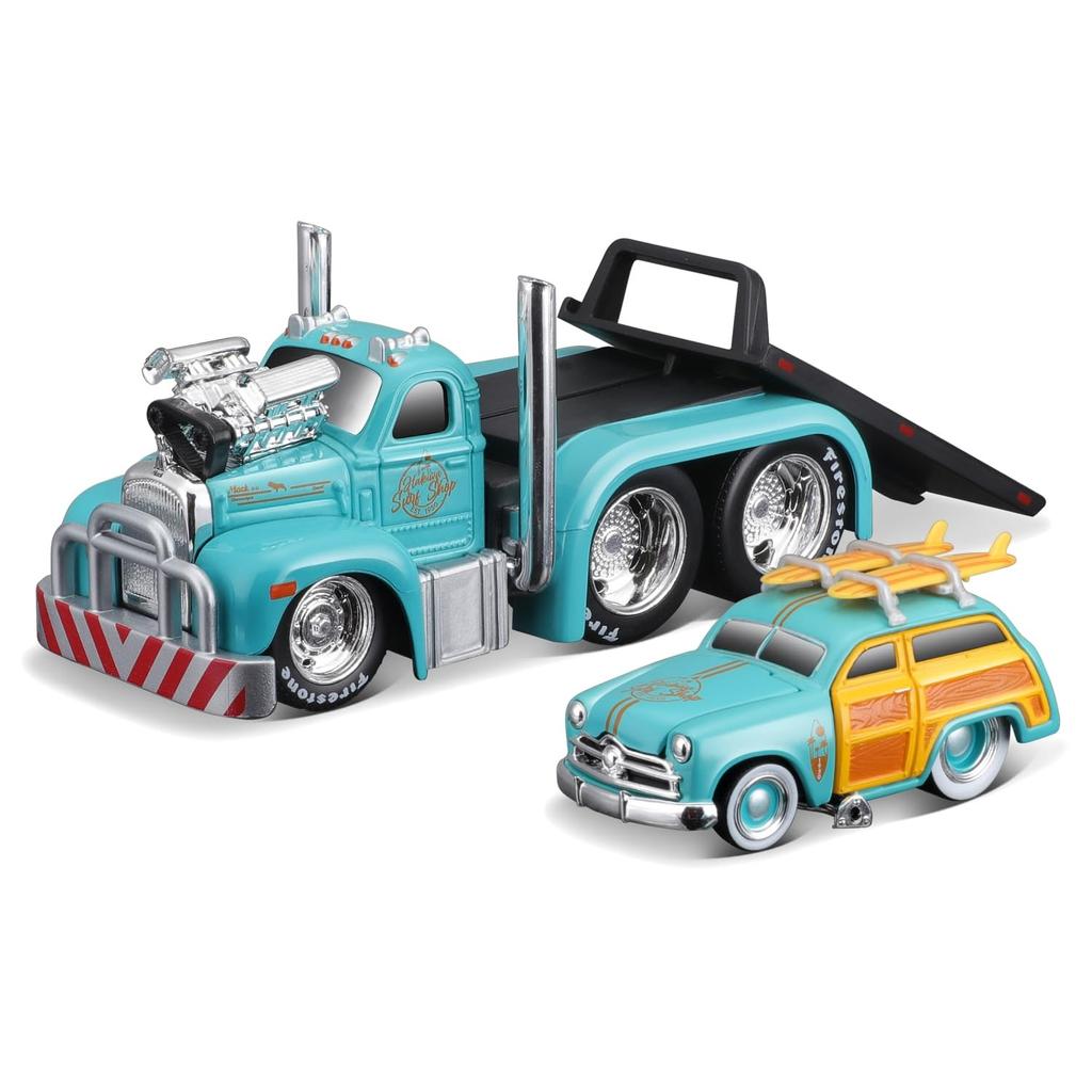 Maisto Scale Muscle Machines 1953 MACK Ford Woody Light Blue Diecast Model Car 11550 1/64 B-61 Flatbed/1950 (Finished Model)