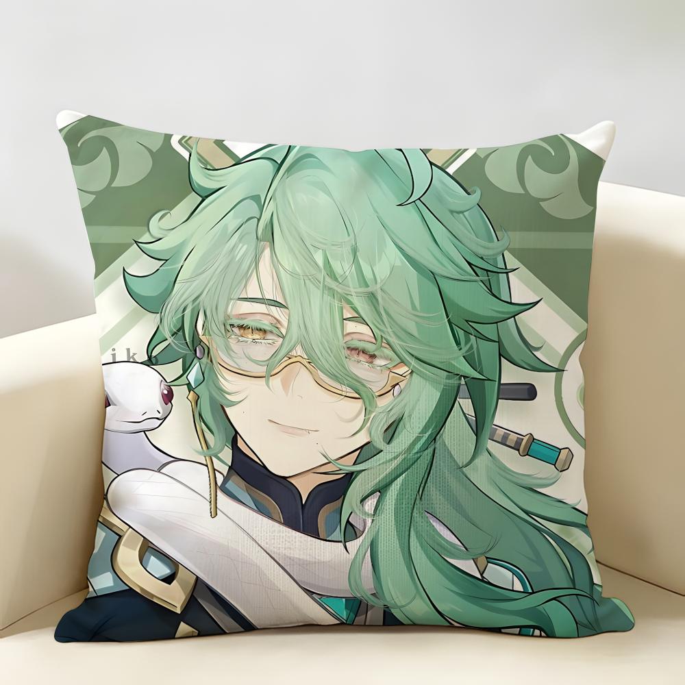 Baizhu Genshin Game Cushion Cover Natural Linen Organic Fabric DoubleSided Printing Room Sofa Decor Pillow Case