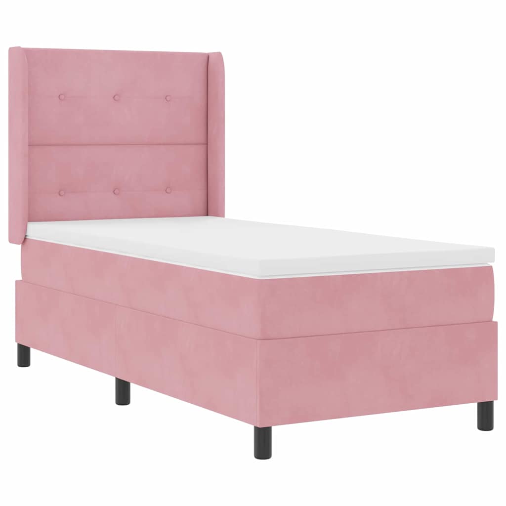 LED Box Spring Bed with Mattress Pink 90 x 190 cm Velvet