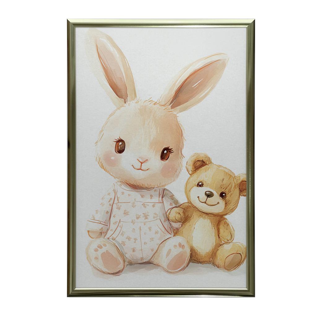 Plakat Uroczy Króliczek I Miś Plakat Uroczy Króliczek I Miś, 30X40 Cm, Rama Aluminiowa Czarna, Papier Matowy 230 Gsm
