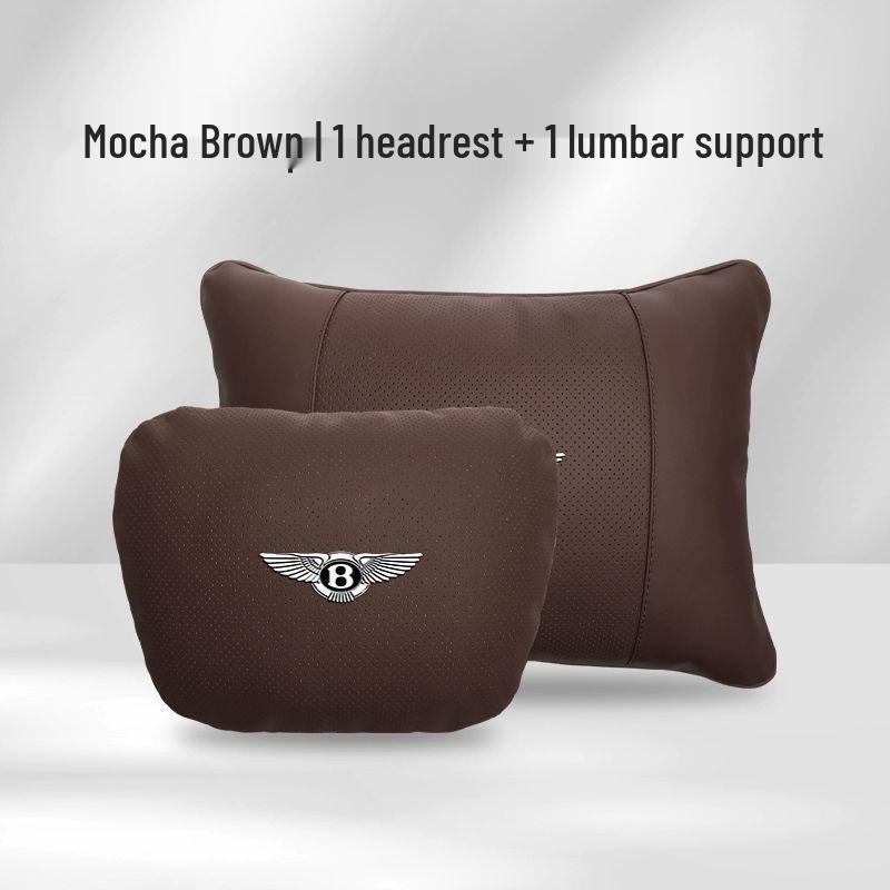 Genuine Leather Headrest, Lumbar Support, and Neck Pillow for Bentley Continental, Bentayga, Flying Spur, and Mulsanne Interiors.