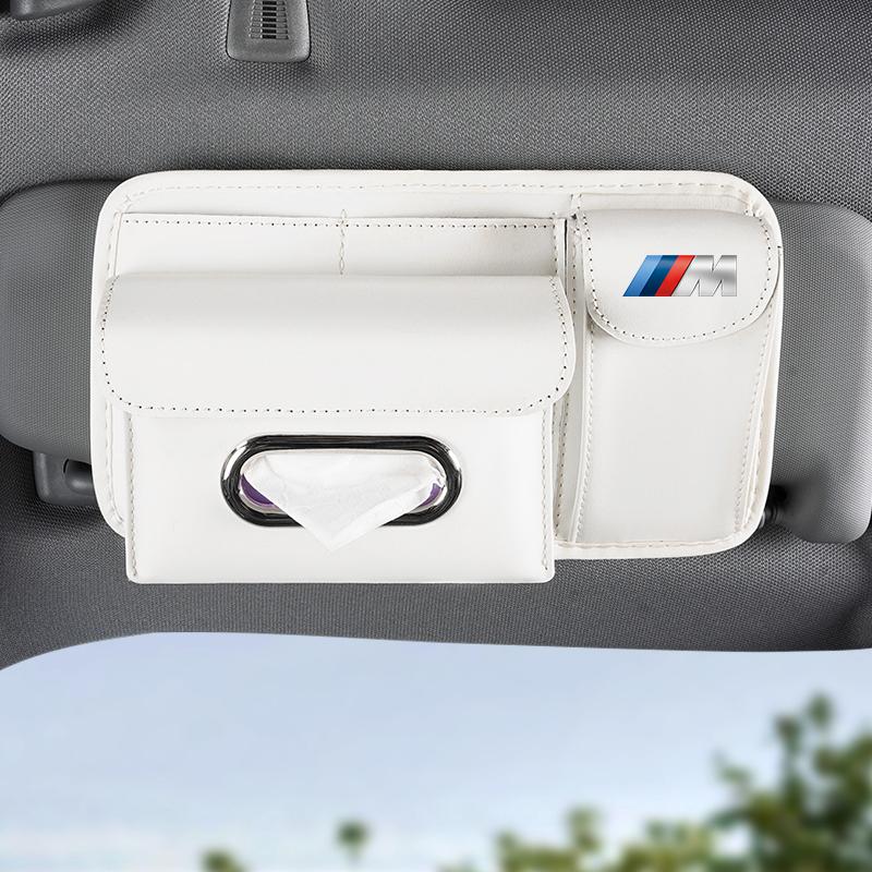 FA5Car Sun Visor PU Leather Tissue Box Sunglasses Storage Accessories For BMW G80 G06 G07 G42 G14 G15 G16 F82 F20 F21 F83 Stickers
