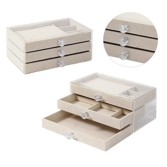 3-уровневый органайзер для ювелирных изделий Yousheng с держателем для сережек, подставкой для ожерелий, бархатной подкладкой, прозрачной акриловой коробкой для хранения ювелирных изделий