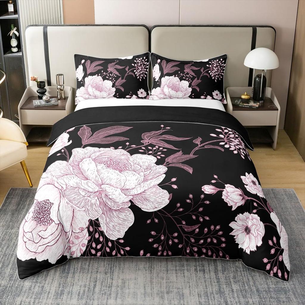 Пододеяльник Квин с цветочным принтом для подростков и взрослыхРетро цветы листья Покрывало для одеялаНабор постельного белья с масляной живописьюСадовая дикая природа Постельный набор