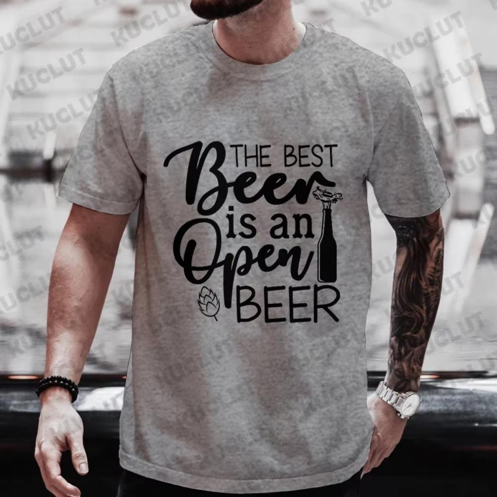 The Best Beer Is An Open Beer Graphic T Shirts Men Y2k Clothes Beer Day Drinking Party Tops Short Sleeve Tees Summer Streetwear
