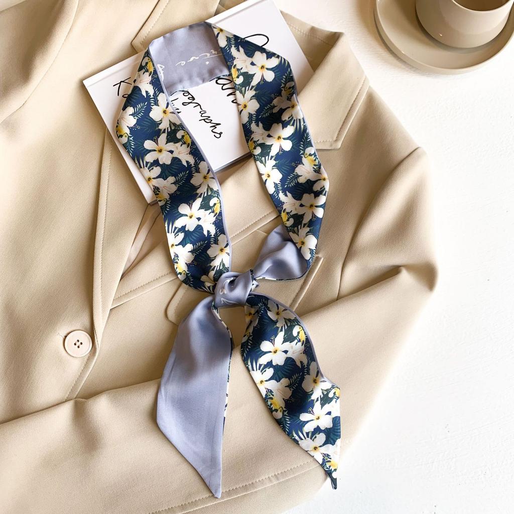 Korean version of spring, autumn and summer new long silk scarf women's headband decorative scarf professional scarf thin narrow tie bag streamer