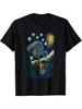 Мужская футболка Van Gogh Starry Night Guitar Художественный музыкальный фьюжн дизайн Хлопок Обычная посадка Круглый вырез Футболка Мужская Удобная