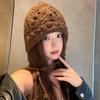 Retro fringed flower ethnic style handmade double-layer crochet hat women's knitted hat travel warm cover wool hat